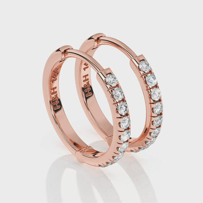 9mm Halo Pavé Clear CZ Huggie Hoop Earrings - Solid 14K Rose Gold, Huggie Hoop, for Babies & Children
