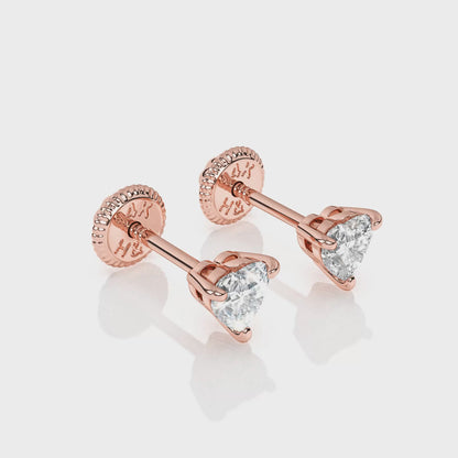Petite Heart, Clear Heart CZ, Stud Earrings - Solid 14K Rose Gold, Screw Back, for Babies & Children