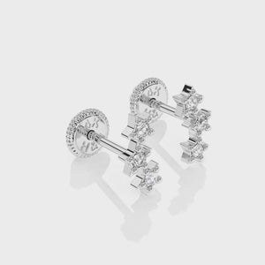 Lucky Stars, Clear CZ Stud Earrings - Solid 14K White Gold, Screw Back, for Babies & Children