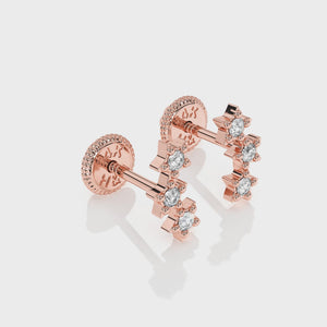 Lucky Stars, Clear CZ Stud Earrings - Solid 14K Rose Gold, Screw Back, for Babies & Children