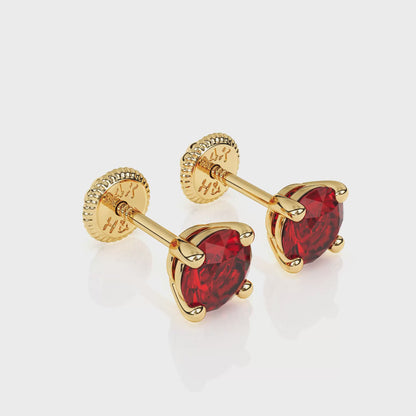 July Birthstone, 4mm Swarovski Crystal Stud Earrings - Solid 14K Gold, Screw Back, for Babies & Children