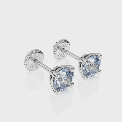 March Birthstone, 4mm Swarovski Crystal Stud Earrings - Solid 14K White Gold, Screw Back, for Babies & Children