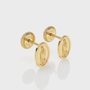 Our Lady of Guadalupe Stud Earrings - Solid 14K Gold, Screw Back, for Babies & Children