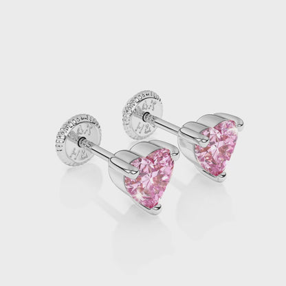 4mm Pink Heart CZ Stud Earrings - Solid 14K White Gold, Screw Back, for Babies & Children