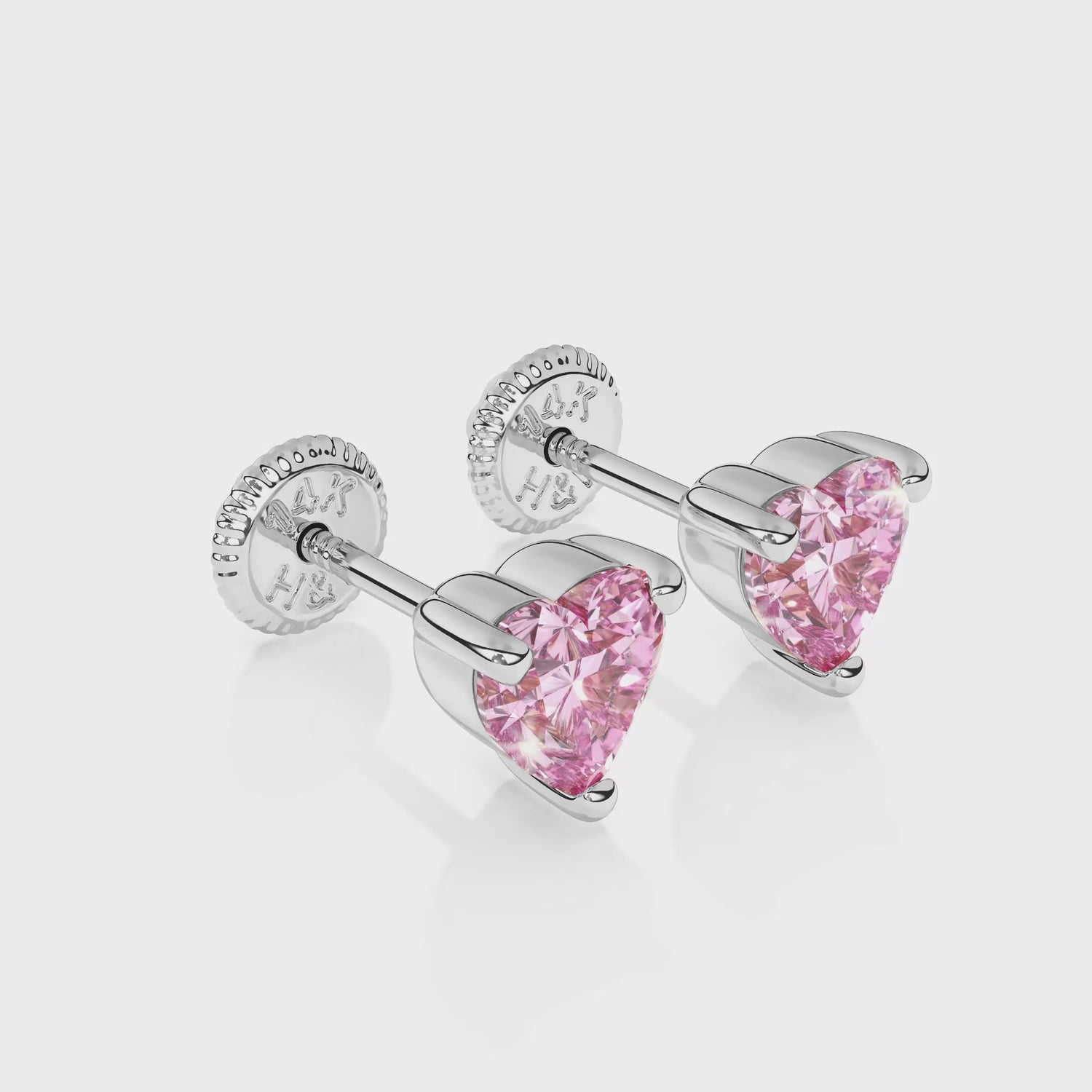 4mm Pink Heart CZ Stud White Gold Video