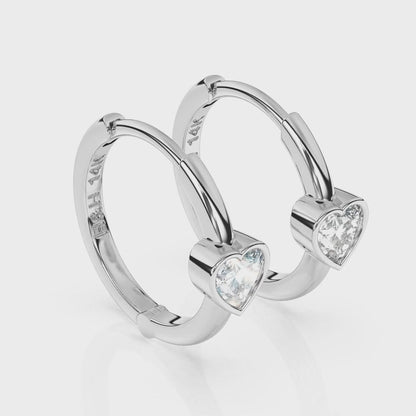 Endless Love, Clear Heart CZ Huggie Hoop Earrings - Solid 14K White Gold, Huggie Hoop, for Babies & Children