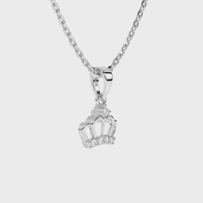 Silver tiara pendant with clear CZ stones on a necklace with a white background video.