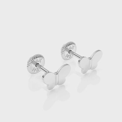 Petite Butterfly, Stud Earrings - Solid 14K White Gold, Screw Back, for Babies & Children