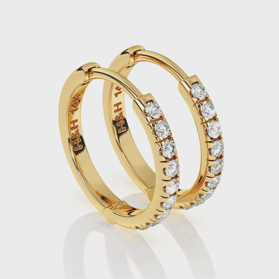 9mm Halo Pavé Clear CZ Huggie Hoop Yellow Gold Video