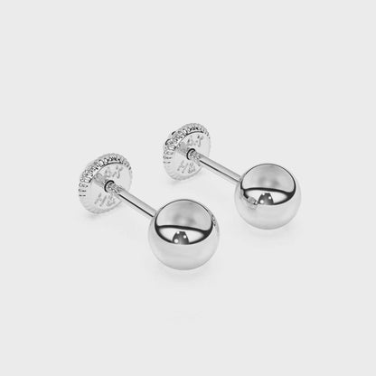 4mm Classic Round Stud Earrings - Solid 14K White Gold, Screw Back, for Babies & Children