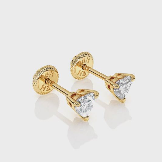 Petite Heart, Clear Heart CZ, Stud Earrings - Solid 14K Gold, Screw Back, for Babies & Children