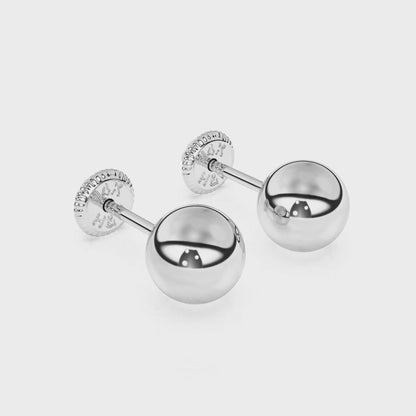 5mm Classic Round Stud Earrings - Solid 14K White Gold, Screw Back, for Babies & Children