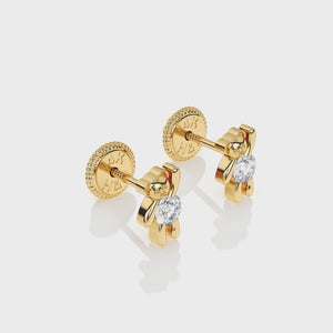 Teddy Bear Treasure, Clear CZ Stud Earrings - Solid 14K Gold, Screw Back, for Babies & Children