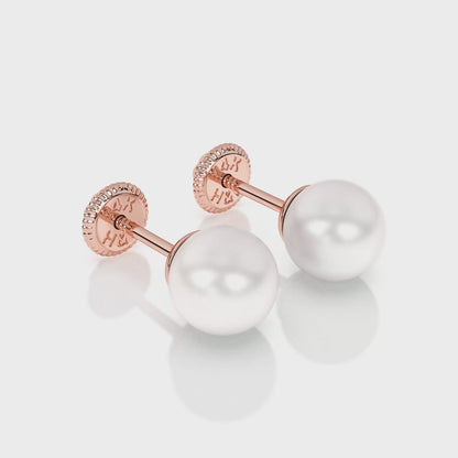 5mm Pearl Stud Earrings - Solid 14K Rose Gold, Screw Back, for Babies & Children