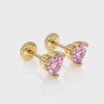 4mm Pink Heart CZ Stud Yellow Gold Video