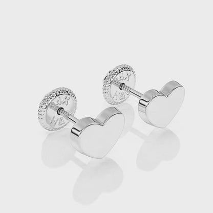 Elegant Heart, Stud Earrings - Solid 14K White Gold, Screw Back, for Babies & Children