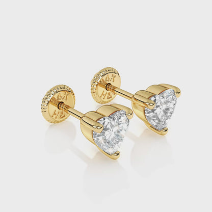 4mm Clear Heart CZ Stud Earrings - Solid 14K Gold, Screw Back, for Babies & Children