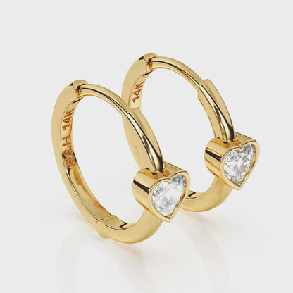 Endless Love, Clear Heart CZ Huggie Hoop Earrings - Solid 14K Gold, Huggie Hoop, for Babies & Children