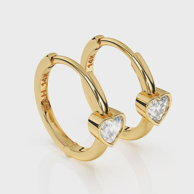 Endless Love, Clear Heart CZ Huggie Hoop Yellow Gold Video