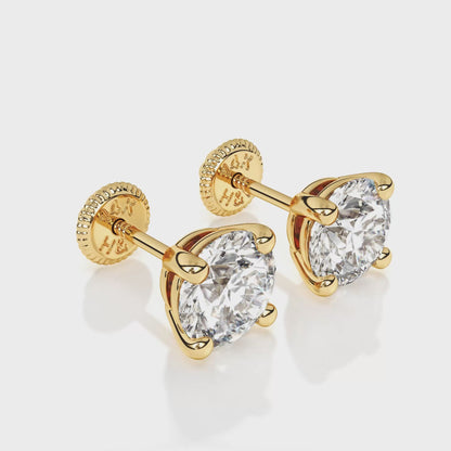 5mm Clear Round CZ Stud Earrings - Solid 14K Gold, Screw Back, for Babies & Children