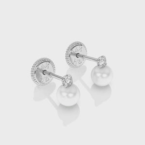 3mm Pearl Drop Clear CZ Stud Earrings - Solid 14K White Gold, Screw Back, for Babies & Children