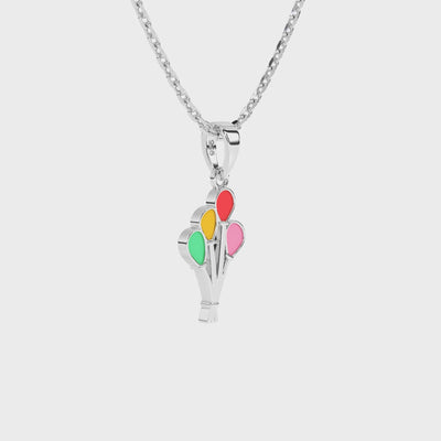 Colorful balloon pendant on a sterling silver chain against a white background video.