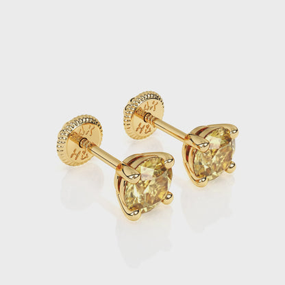 November Birthstone, 4mm Swarovski Crystal Stud Earrings - Solid 14K Gold, Screw Back, for Babies & Children