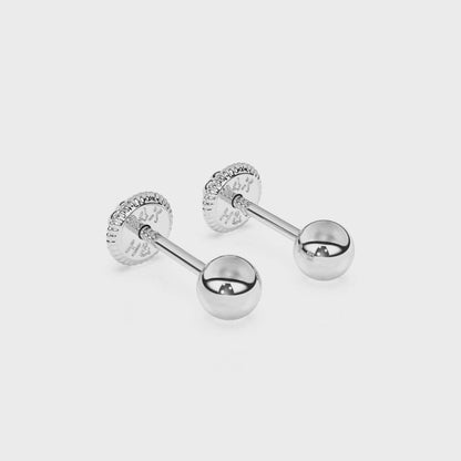 3mm Classic Round Stud Earrings - Solid 14K White Gold, Screw Back, for Babies & Children