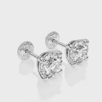 5mm Clear Round CZ Stud Earrings - Solid 14K White Gold, Screw Back, for Babies & Children