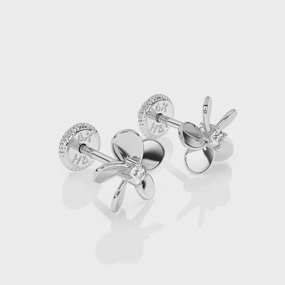 Eternal Blossom, Clear CZ Stud Earrings - Solid 14K White Gold, Screw Back, for Babies & Children