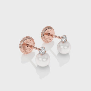 3mm Pearl Drop Clear CZ Stud Earrings - Solid 14K Rose Gold, Screw Back, for Babies & Children