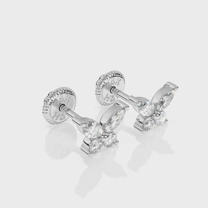 Brilliant Butterfly, Clear CZ Stud Earrings - Solid 14K White Gold, Screw Back, for Babies & Children