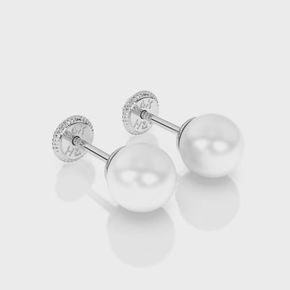 5mm Pearl Stud Earrings - Solid 14K White Gold, Screw Back, for Babies & Children