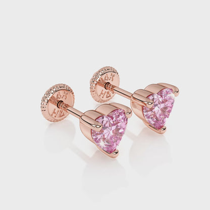 4mm Pink Heart CZ Stud Earrings - Solid 14K Rose Gold, Screw Back, for Babies & Children