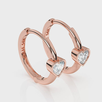 Endless Love, Clear Heart CZ Huggie Hoop Earrings - Solid 14K Rose Gold, Huggie Hoop, for Babies & Children