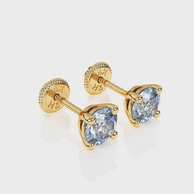 March Birthstone, 4mm Swarovski Crystal Stud Earrings Yellow Gold