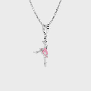 Sterling Silver necklace with ballerina pendant on a white background video.