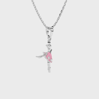Sterling Silver necklace with ballerina pendant on a white background video.