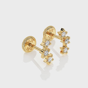 Lucky Stars, Clear CZ Stud Earrings - Solid 14K Gold, Screw Back, for Babies & Children