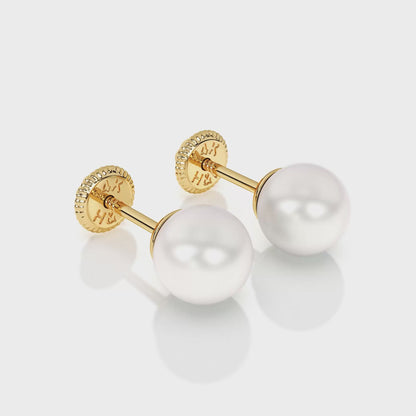 5mm Pearl Stud Earrings - Solid 14K Gold, Screw Back, for Babies & Children