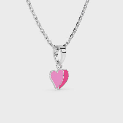 Sterling silver necklace with a pink heart pendant on a white background.