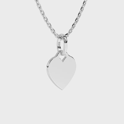 Sterling Silver necklace with heart-shaped pendant on a white background.