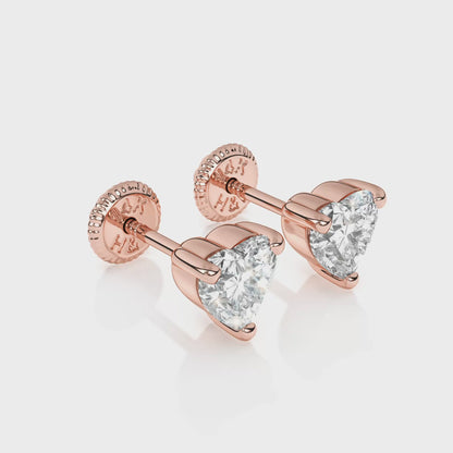 4mm Clear Heart CZ Stud Earrings - Solid 14K Rose Gold, Screw Back, for Babies & Children