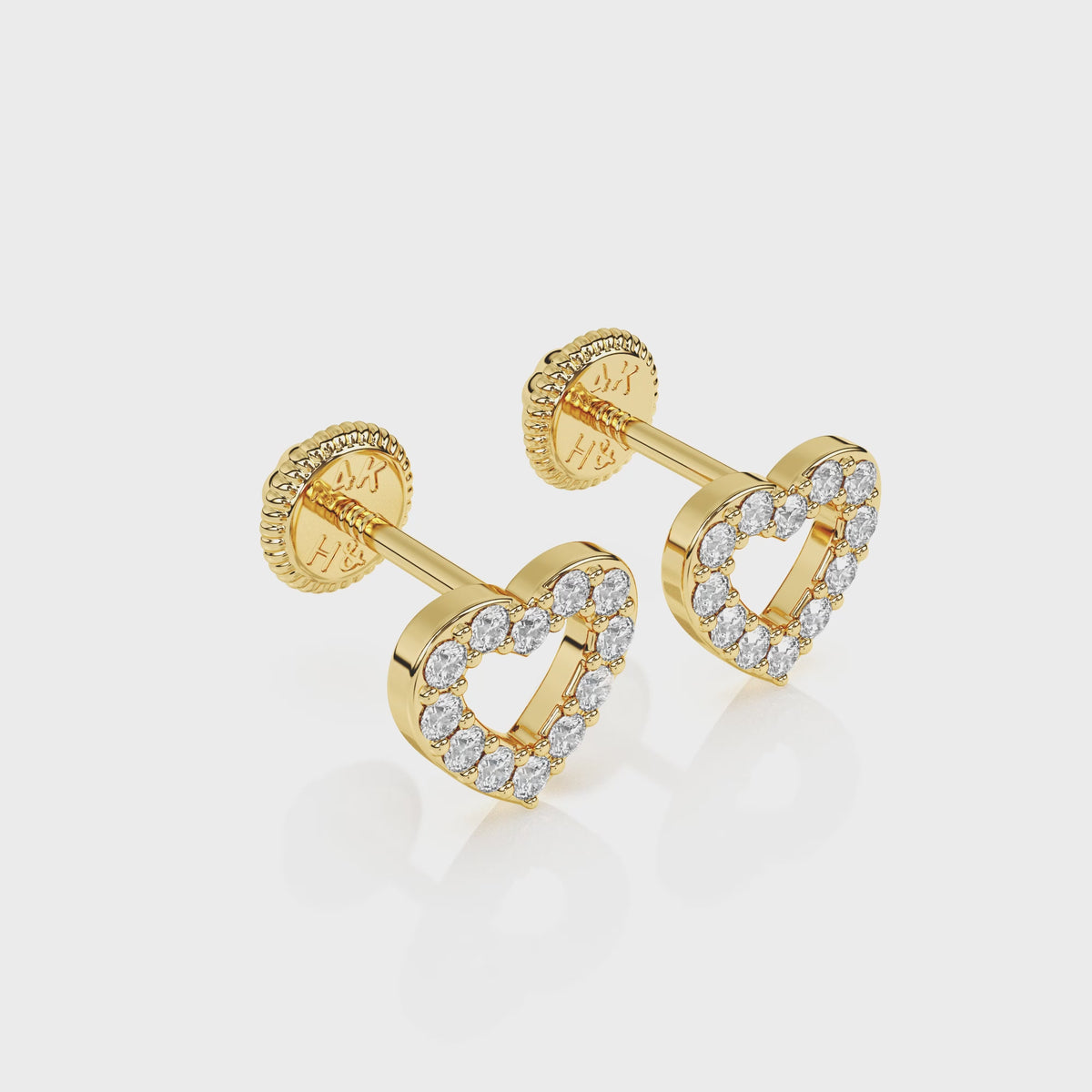 360-degree video of All My Love clear pavé CZ stud earrings in solid 14K yellow gold with screw-back posts.