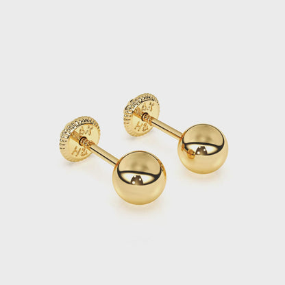 4mm Classic Round Stud Earrings - Solid 14K Gold, Screw Back, for Babies & Children