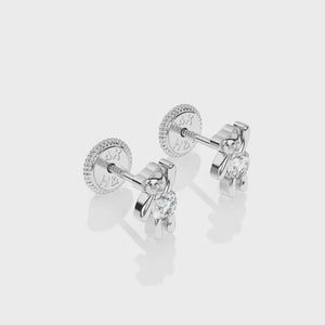 Teddy Bear Treasure, Clear CZ Stud Earrings - Solid 14K White Gold, Screw Back, for Babies & Children