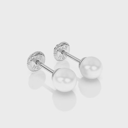 4mm Pearl Stud Earrings - Solid 14K White Gold, Screw Back, for Babies & Children